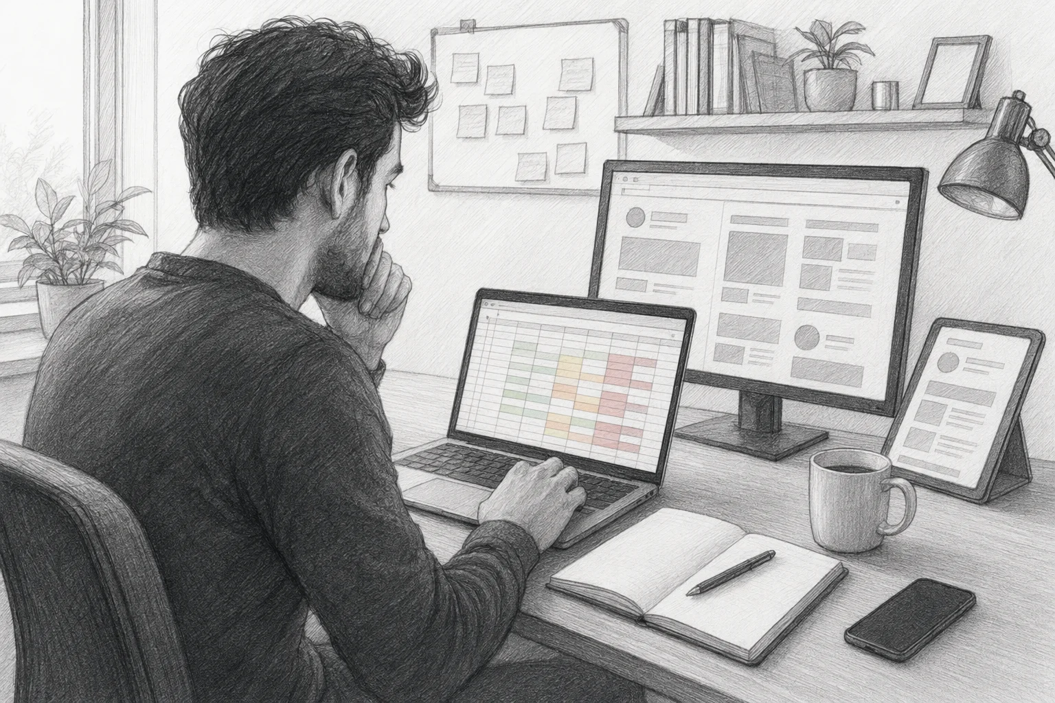 Founder updating refund spreadsheet beside open SaaS tabs